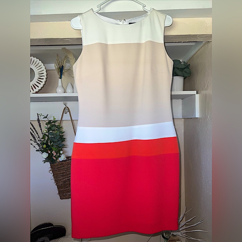 sharagano Pencil dress 4 Elegent Block White Pink Midi  Sexy Lined Spring Event